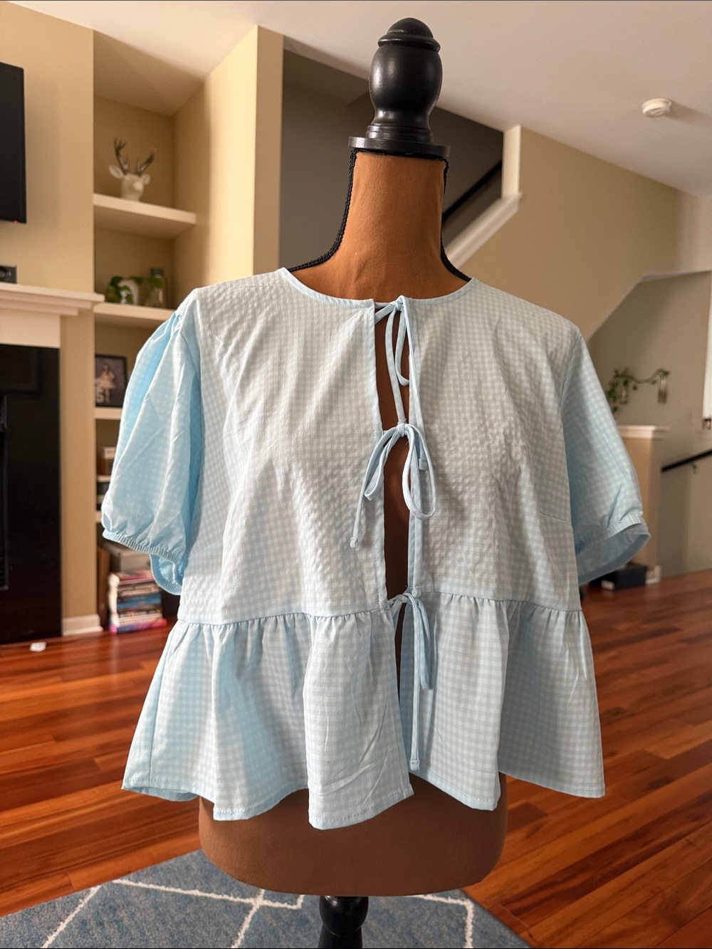 wild fable Light Blue Gingham Tie-Front Peplum Blouse
